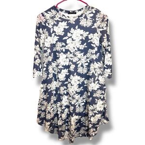 Sweet Claire Girls Blue and White Floral 3/4 Sleeve A-Line Dress Size XL 14/16